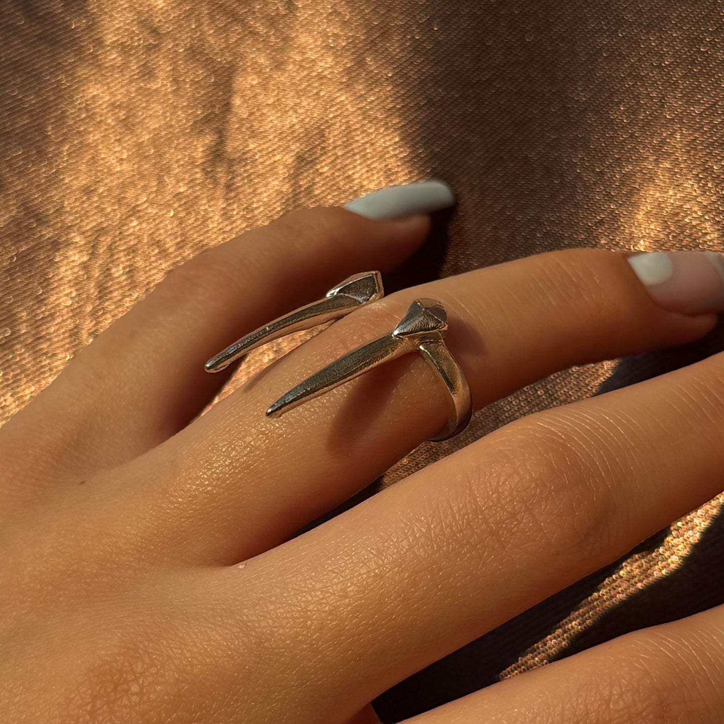 Adjustable handmade silver fang ring