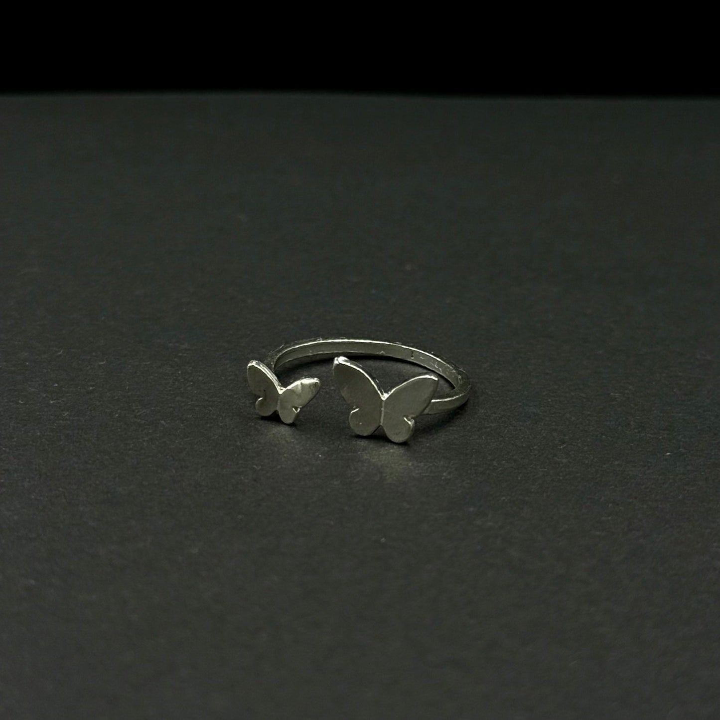 Handmade adjustable silver ring with twin butterflies