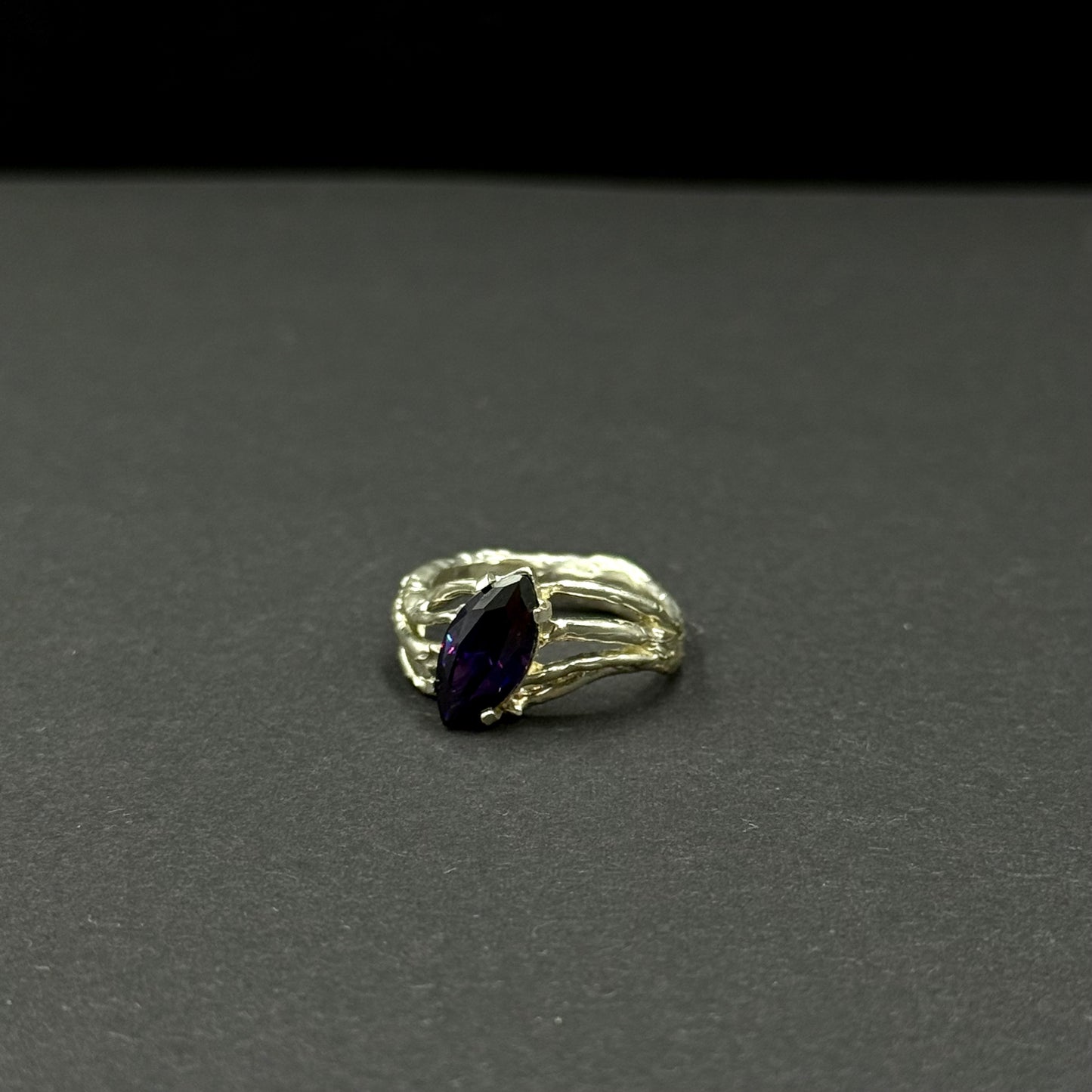 Handmade silver ring with marquise-cut cubic zirconia