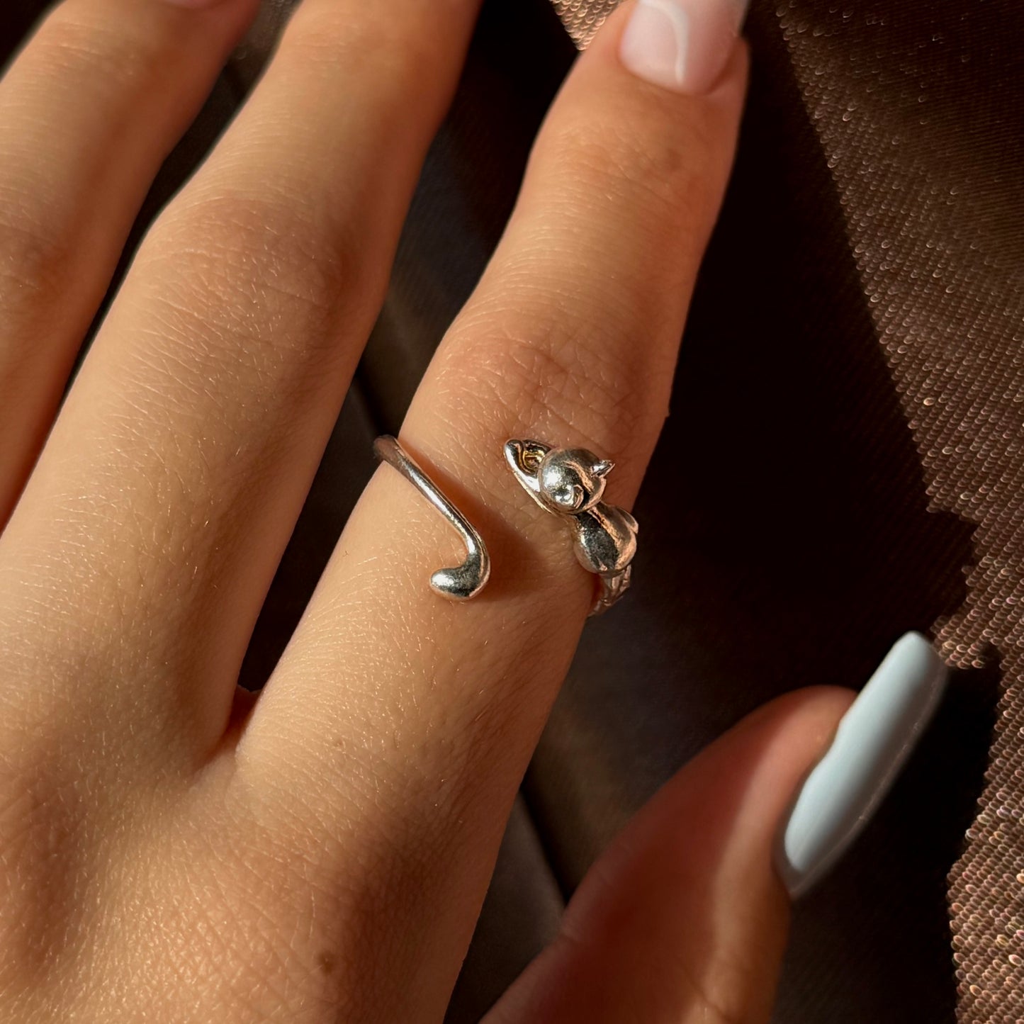 Sterling silver adjustable cat ring