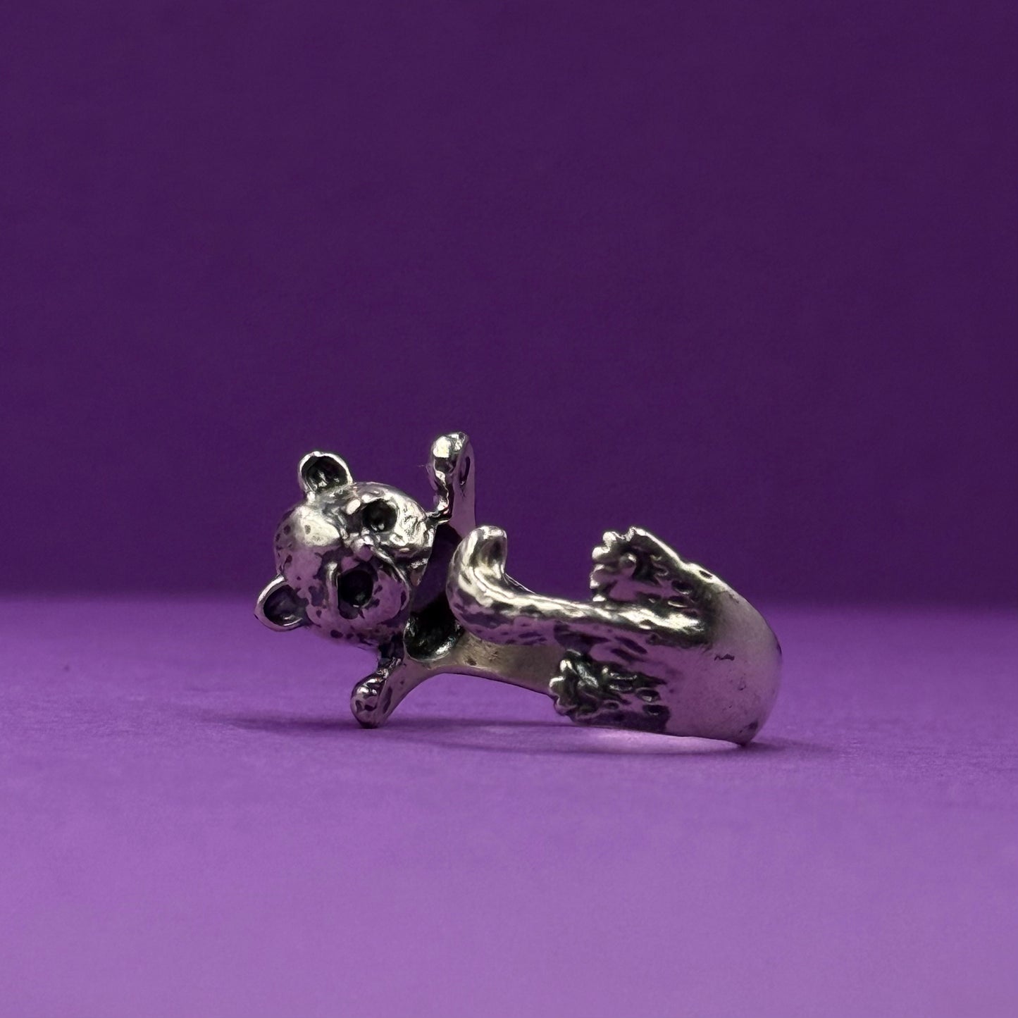 Adjustable handmade silver cat ring