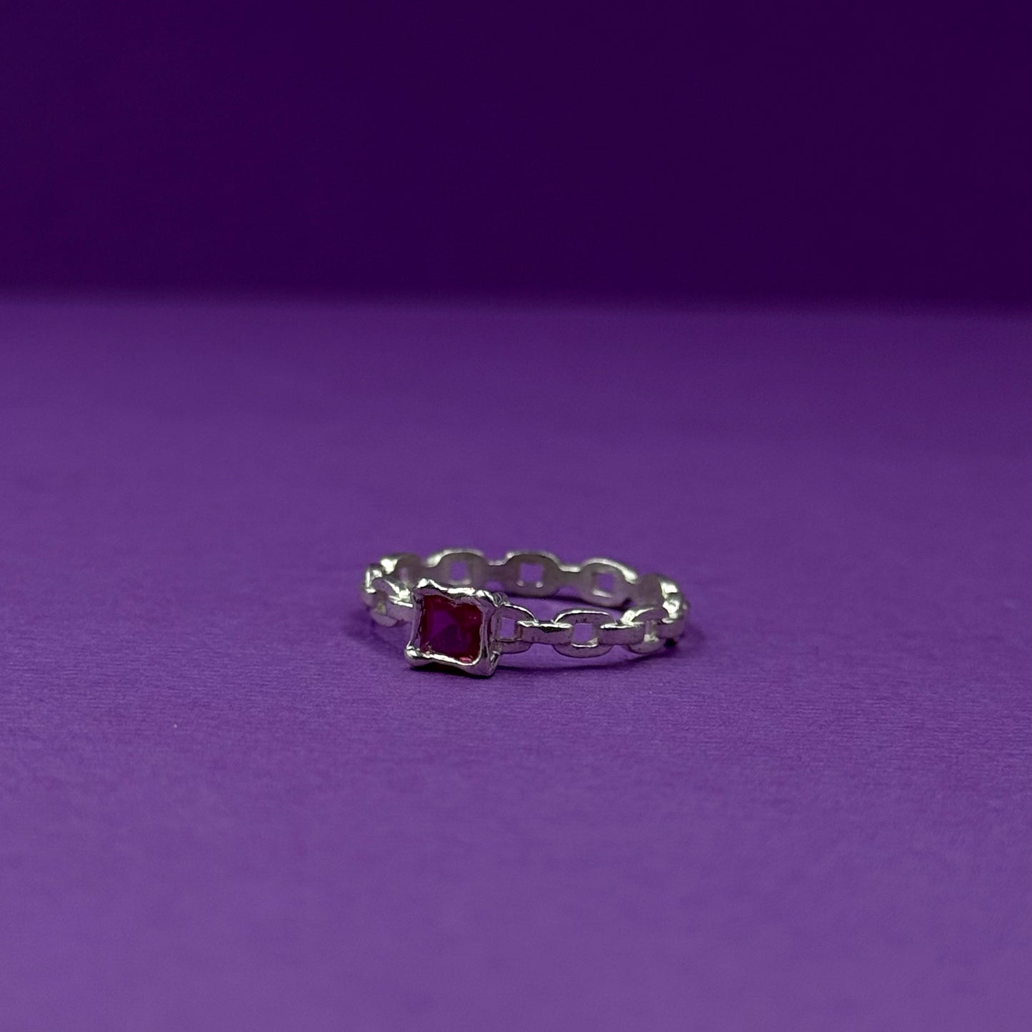 Handmade silver chain ring with cubic zirconia