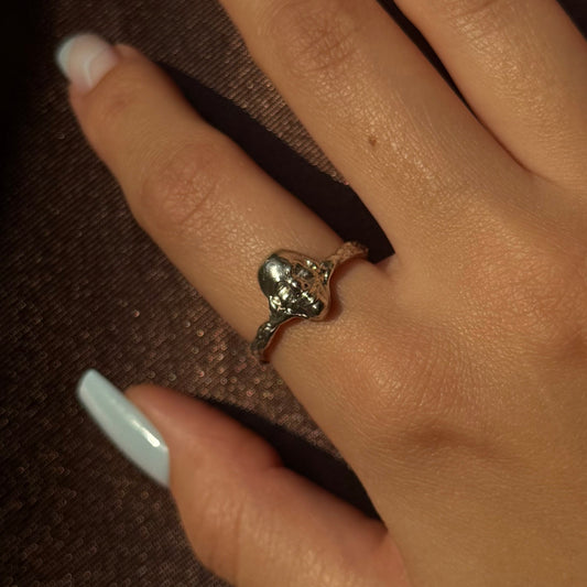 Handmade silver human mask ring