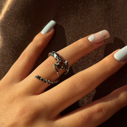 Adjustable handmade silver ring with cubic zirconia