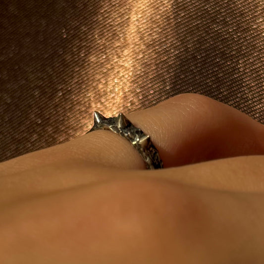 Sterling silver ring with a thorn-inspired design