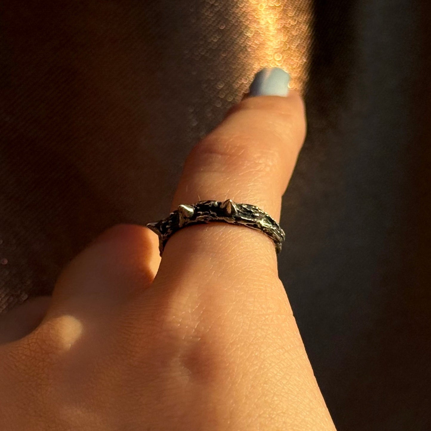 Sterling silver ring with a thorn-inspired design