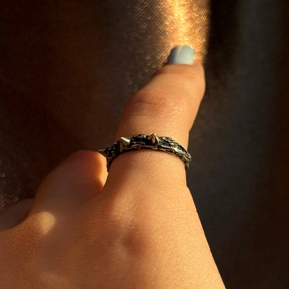 Sterling silver ring with a thorn-inspired design