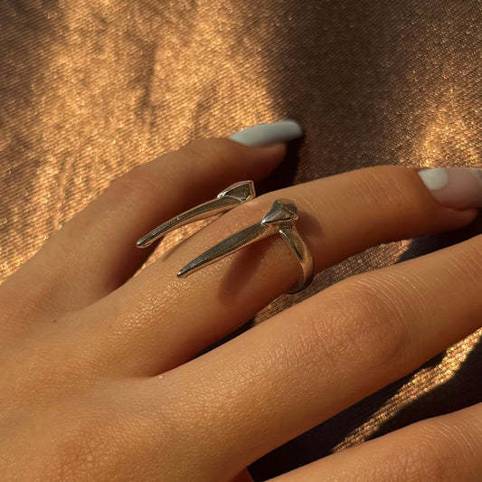 Adjustable handmade silver fang ring