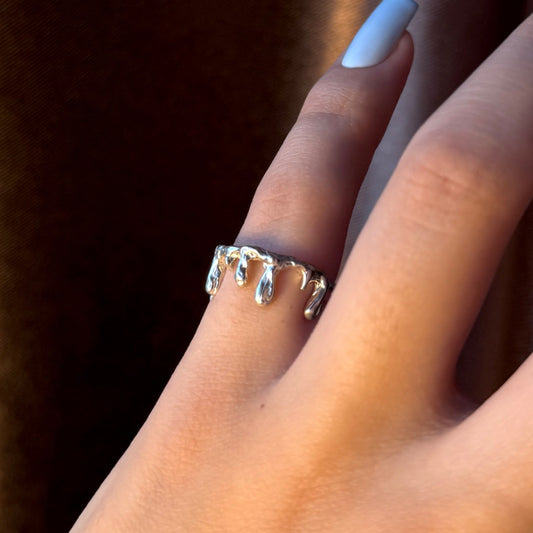 Handmade silver band with unique molten drip design