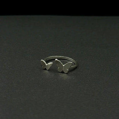 Handmade adjustable silver ring with twin butterflies