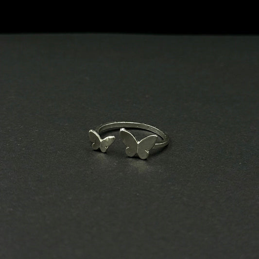 Handmade adjustable silver ring with twin butterflies