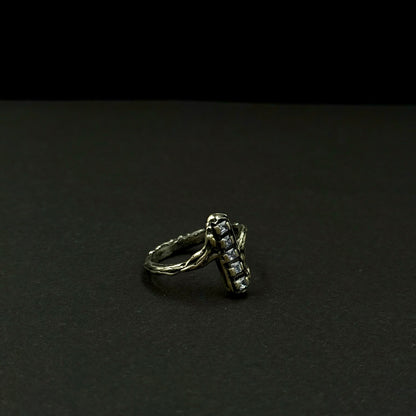 Handmade silver ring with a row of sparkling cubic zirconia