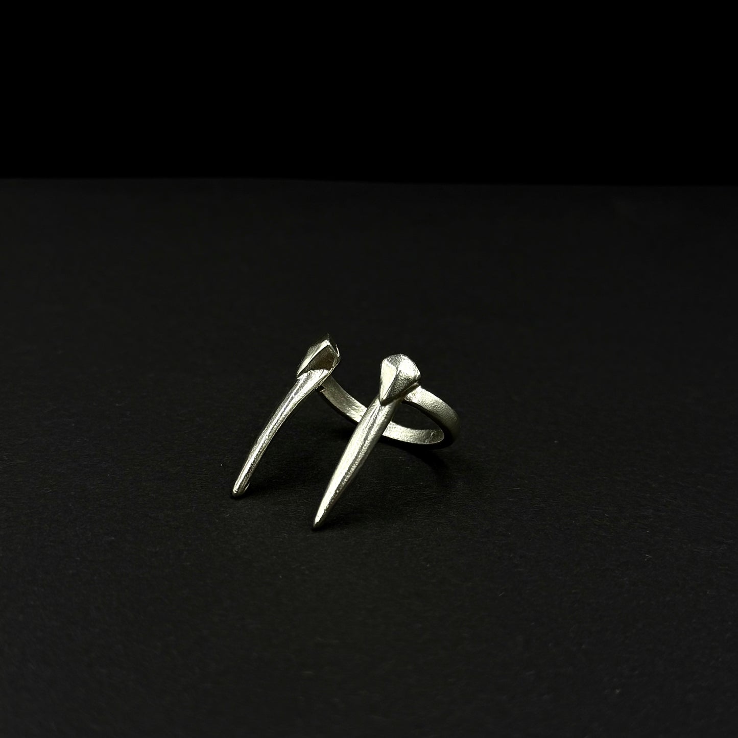 Adjustable handmade silver fang ring