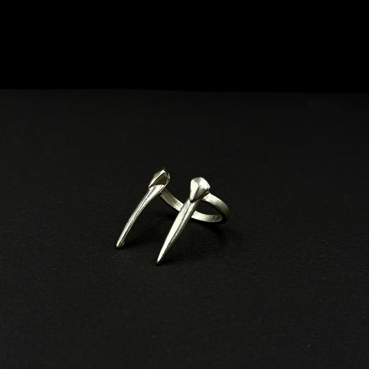 Adjustable handmade silver fang ring