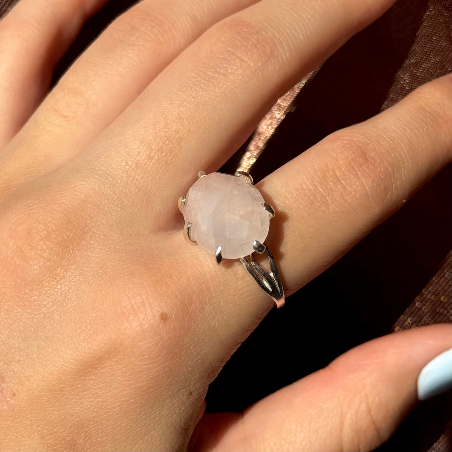 Handmade silver ring with natural rose quartz