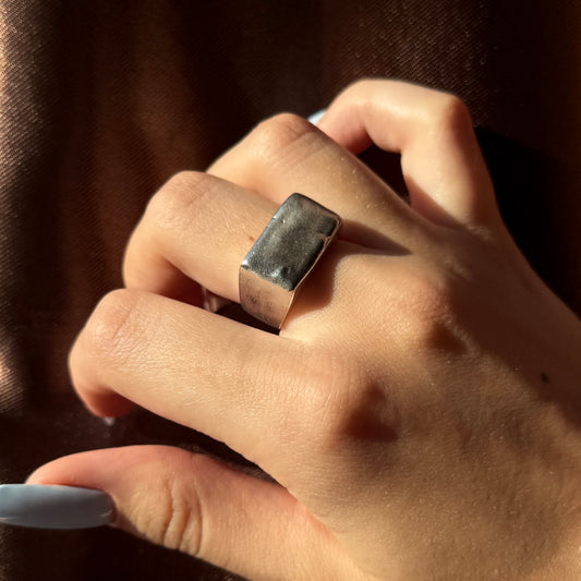 Raw handmade silver signet ring
