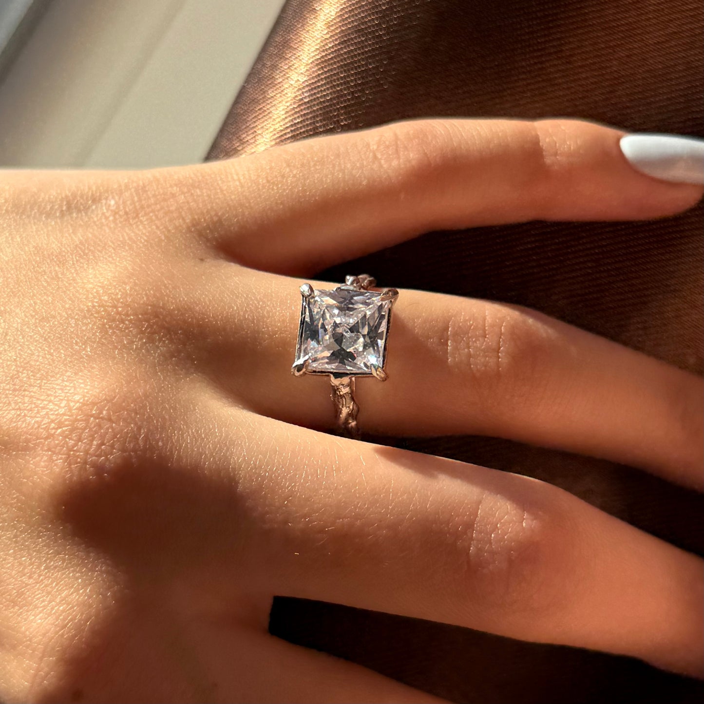 Handmade silver ring with square-cut cubic zirconia (different colors)