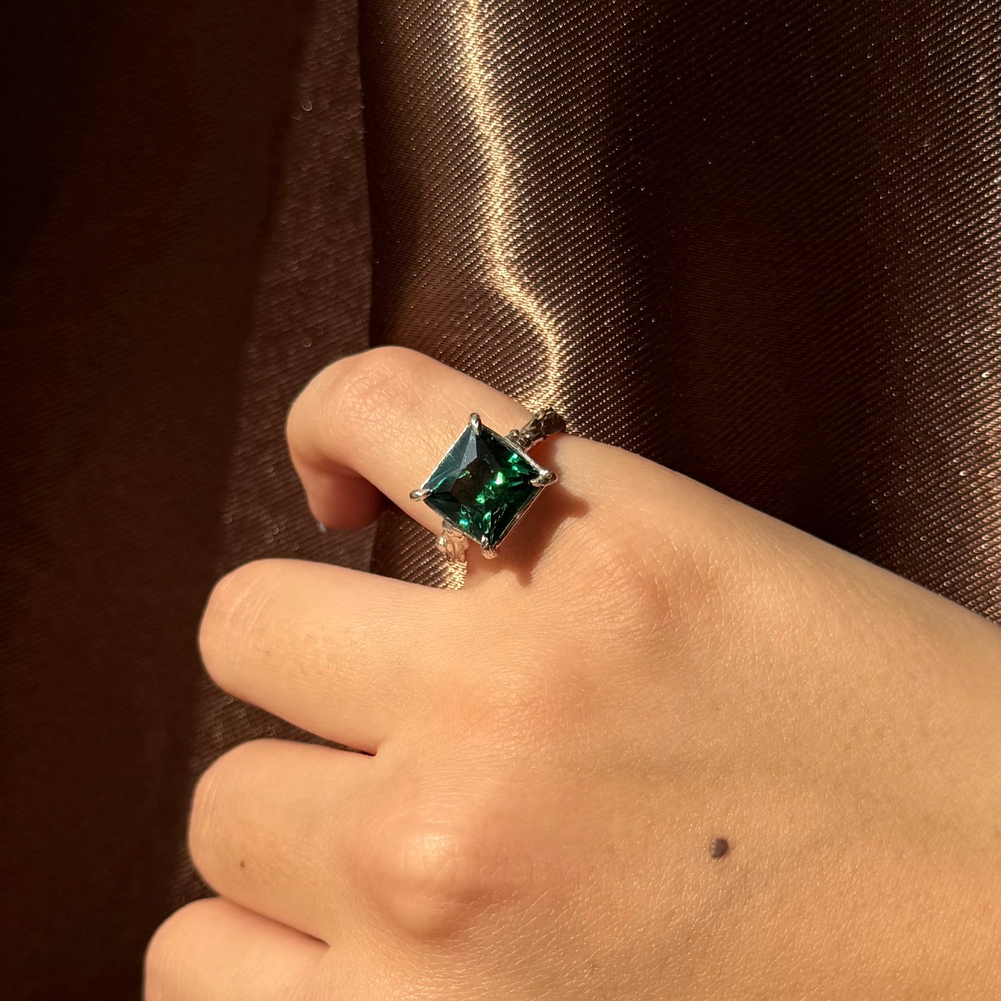 Handmade silver ring with square-cut cubic zirconia (different colors)