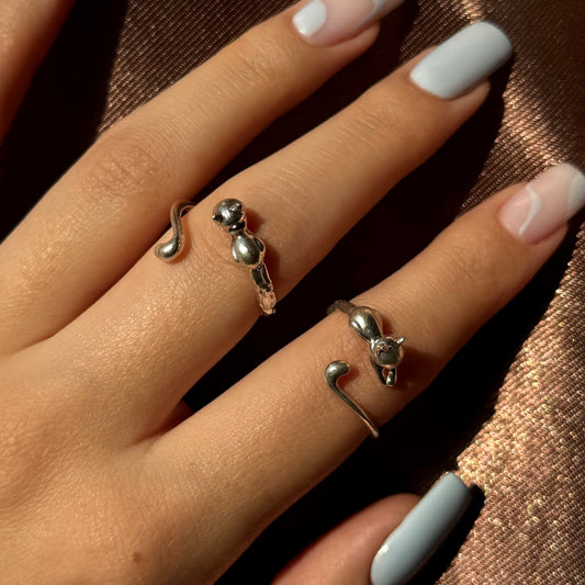 Sterling silver adjustable cat ring