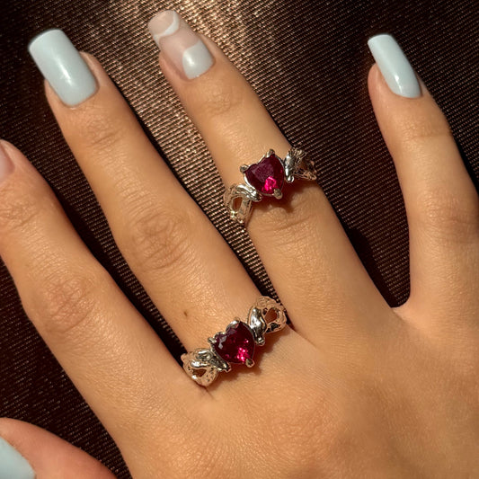 Handmade silver ring with heart-shaped cubic zirconia