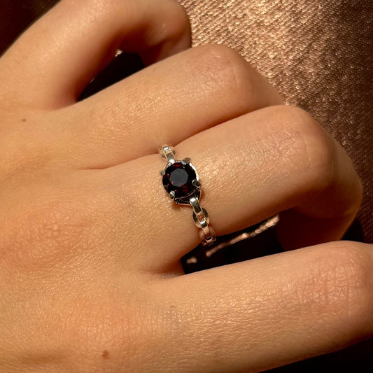 Handmade silver ring with natural garnet gemstone