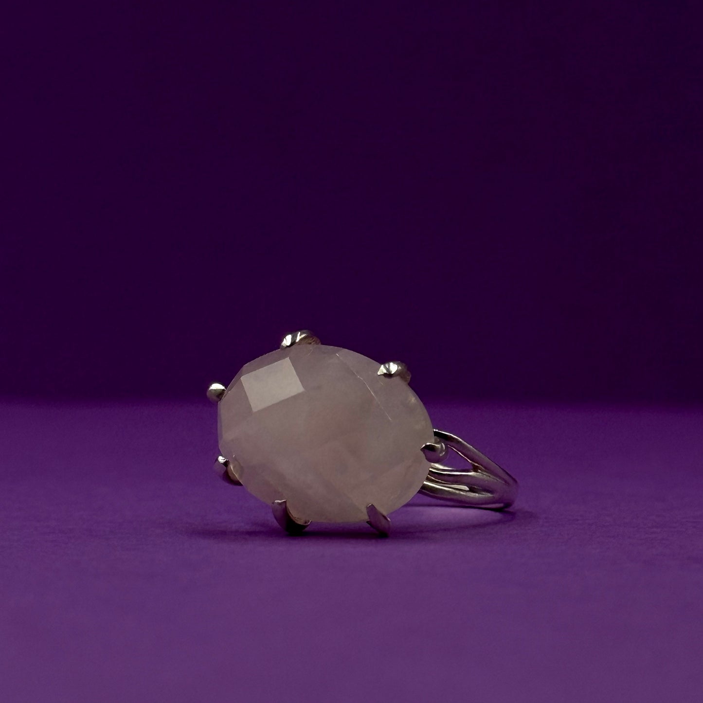 Handmade silver ring with natural rose quartz