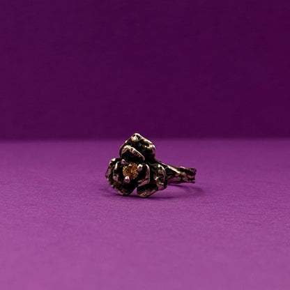 Handmade silver rose ring with a cubic zirconia stone