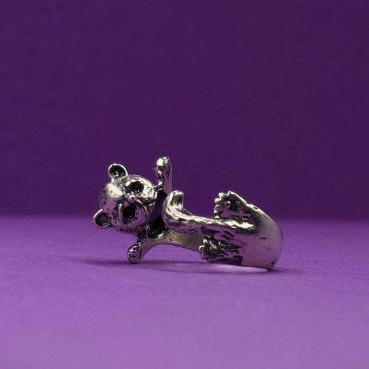 Adjustable handmade silver cat ring
