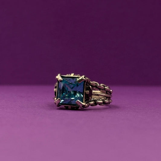 Handmade silver ring with square-cut cubic zirconia