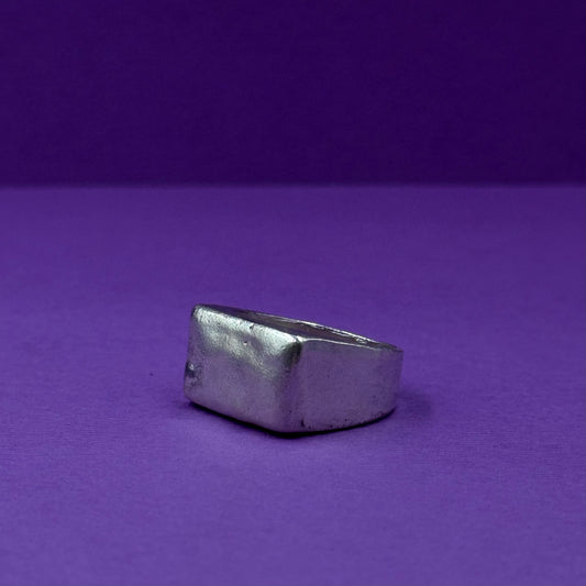 Raw handmade silver signet ring