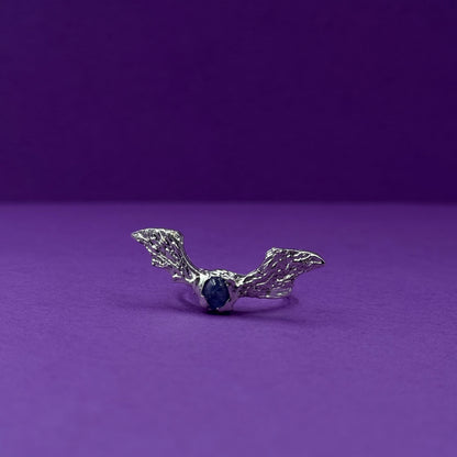 Handmade silver wing rings with natural gemstones