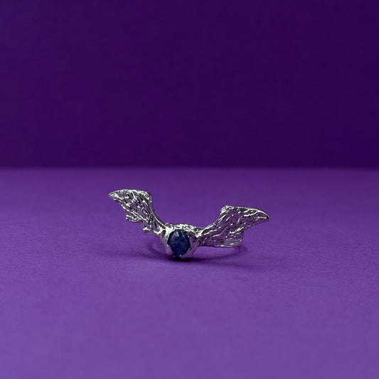 Handmade silver wing rings with natural gemstones
