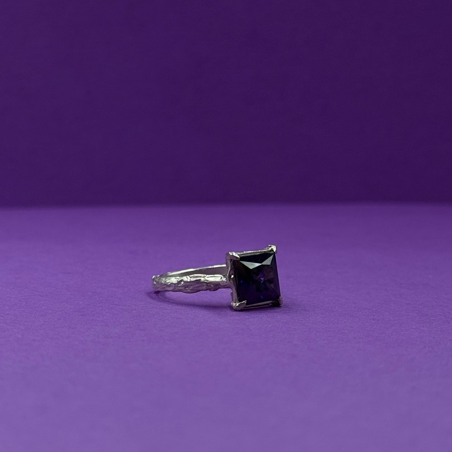 Handmade silver ring with square-cut cubic zirconia (different colors)
