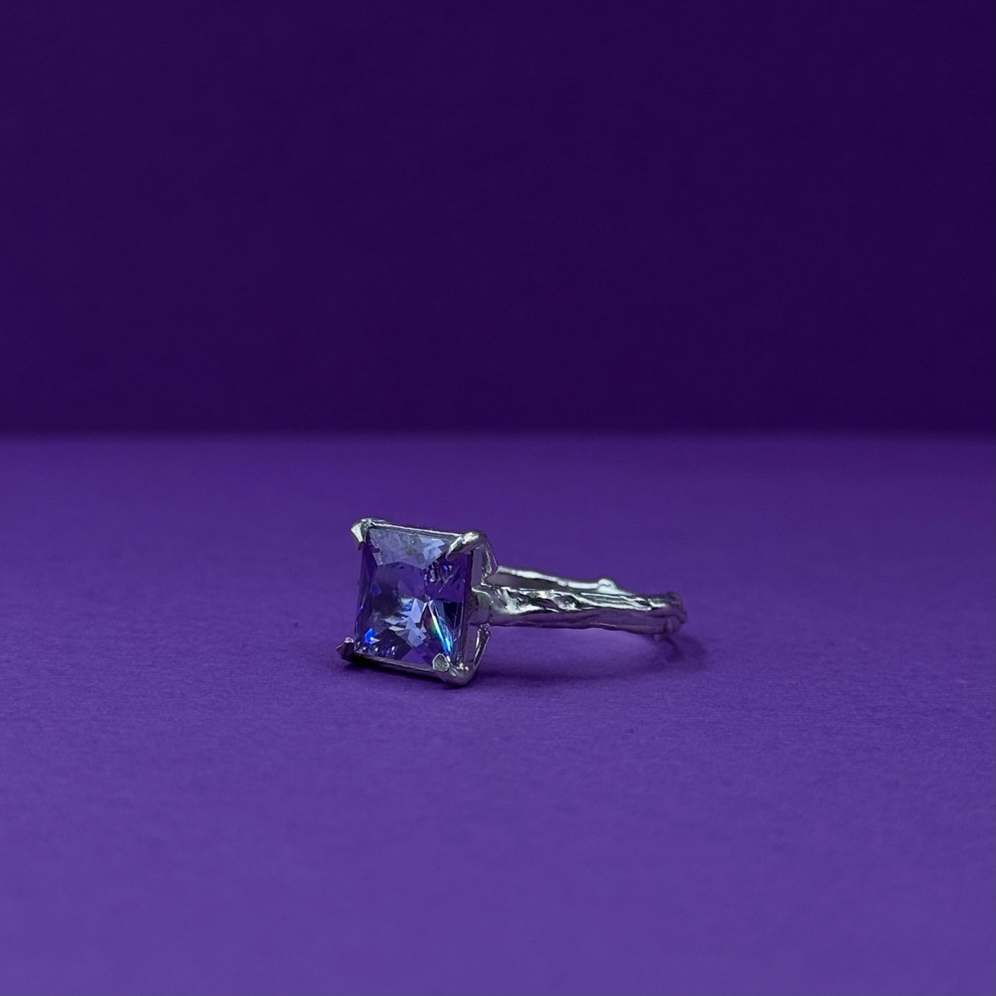 Handmade silver ring with square-cut cubic zirconia (different colors)