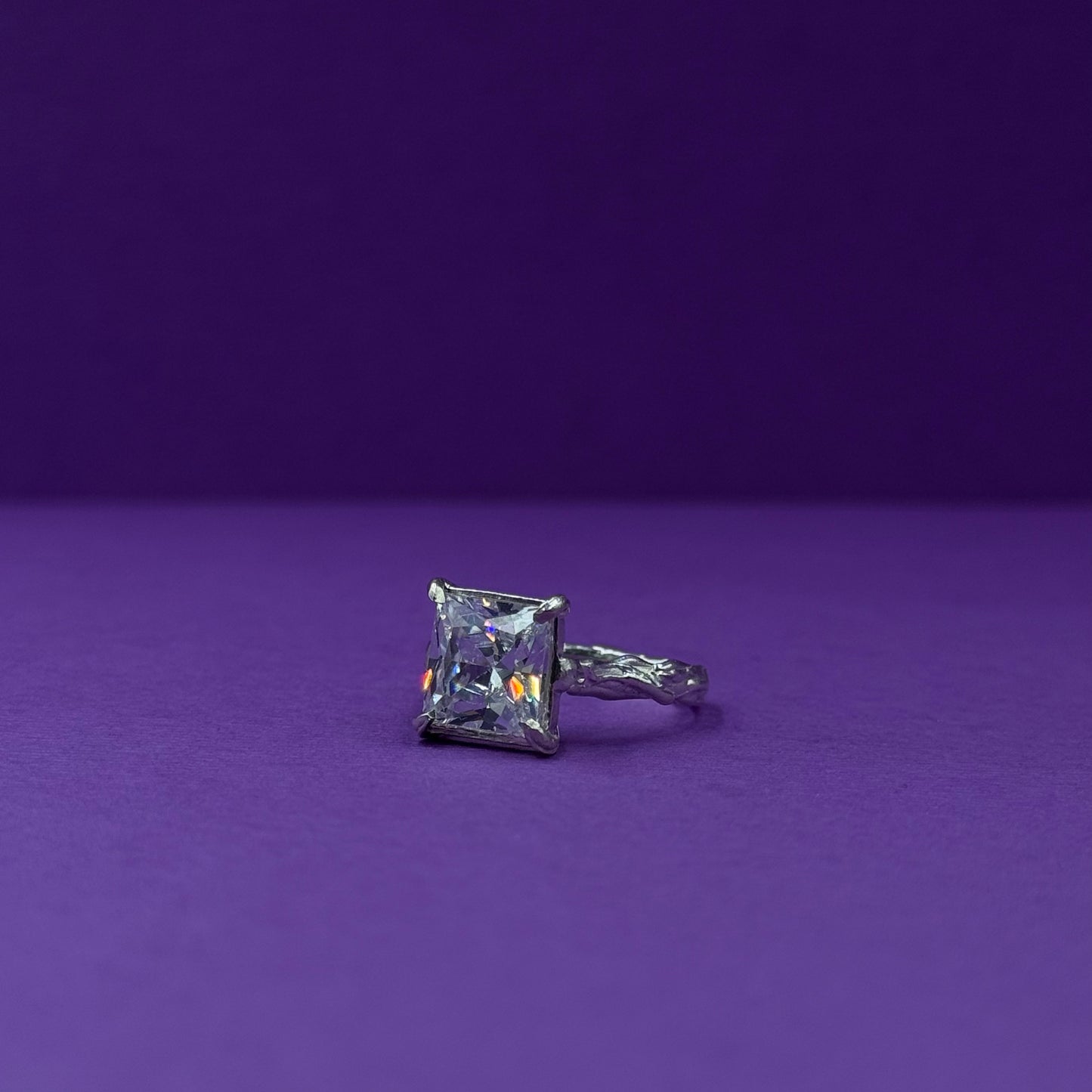 Handmade silver ring with square-cut cubic zirconia (different colors)