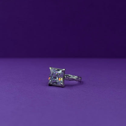 Handmade silver ring with square-cut cubic zirconia (different colors)