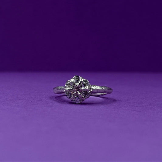 Handmade silver flower ring with sparkling stones