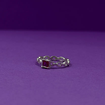 Handmade silver chain ring with cubic zirconia